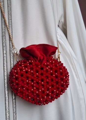 Kırmızı Boncuk İşlemeli Kadın Gece Çantası - Görsel 2