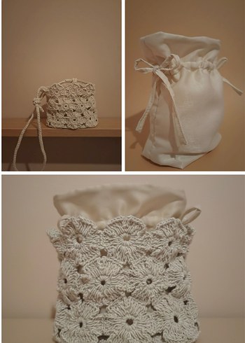 Örgü Beyaz Kadın Çanta - Görsel 2