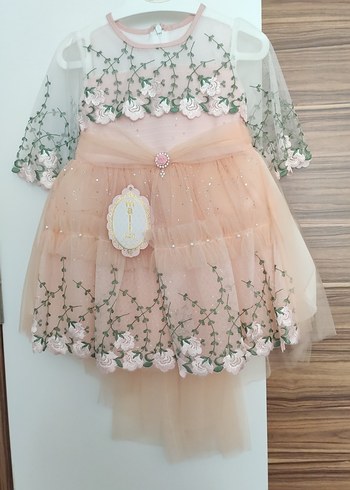 Dantel İşlemeli Pembe Kız Çocuk Elbisesi