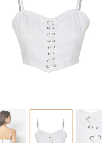 Beyaz Nakışlı İnce Askılı Bustiyer - Görsel 2