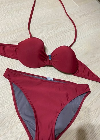 Bordo Düğmeli Kadın Bikini Takımı - Görsel 2