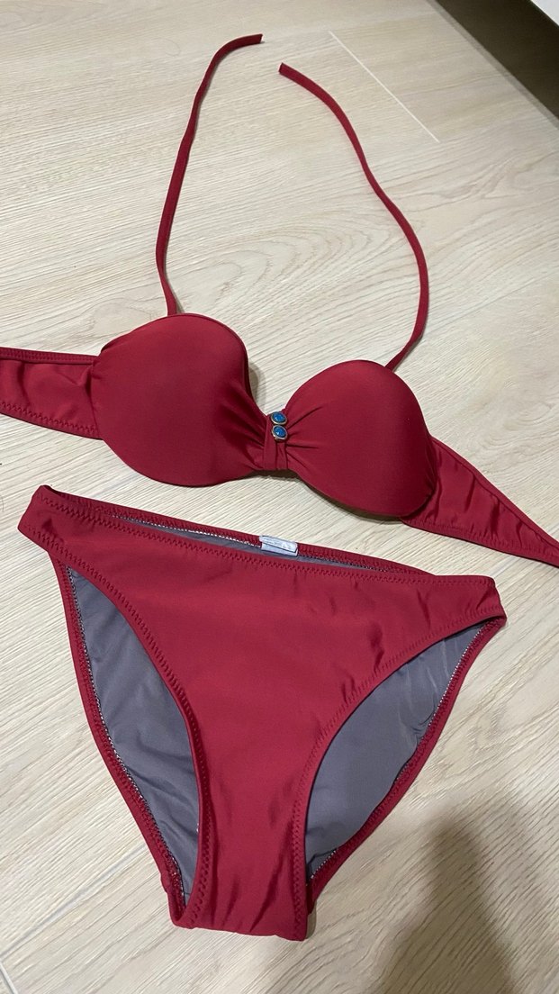 Bordo Düğmeli Kadın Bikini Takımı - Görsel 2