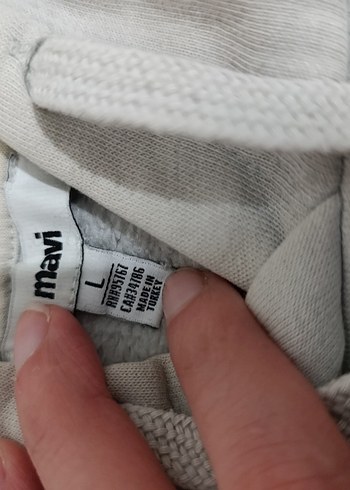 Mavi Marka Kırık Beyaz Gri Kapüşonlu Sweatshirt - Görsel 2