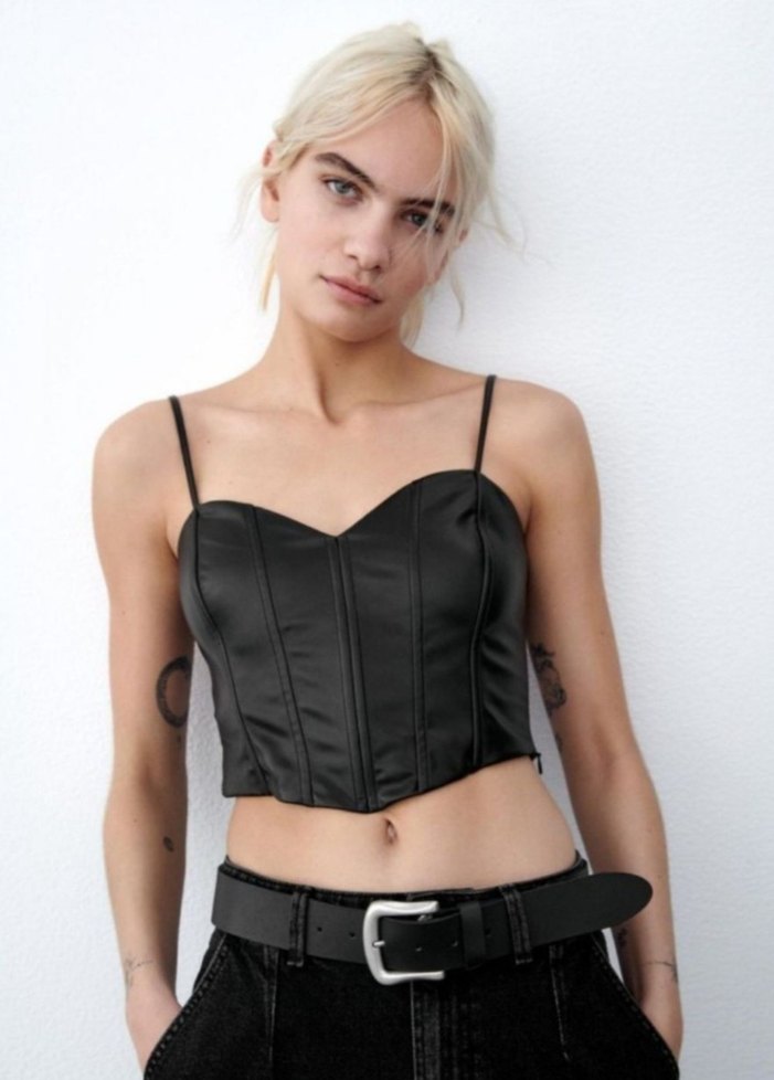 Zara Siyah Deri Crop Büstiyer — görsel 2/7