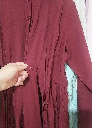 xxl Beden bordo Renk Bordo Uzun Keten Elbise