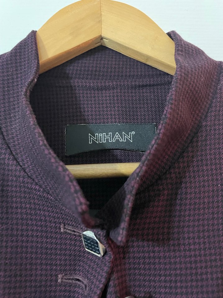 Uzun Mor Düğmeli  Kadın Kaban - Görsel 2