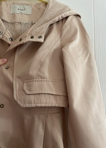 Bej Uzun Kadın Trençkot Düğmeli Cepli - Görsel 3