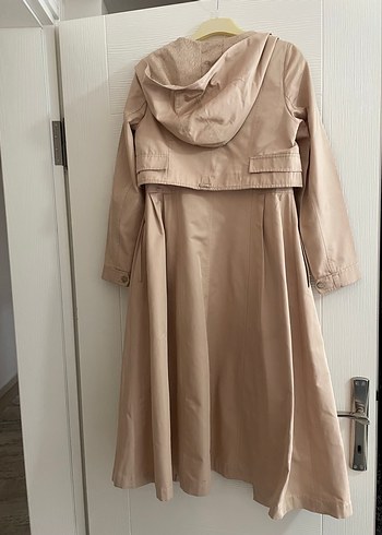 Bej Uzun Kadın Trençkot Düğmeli Cepli - Görsel 5