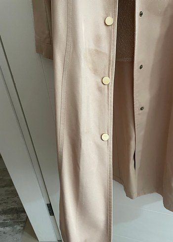 Bej Uzun Kadın Trençkot Düğmeli Cepli - Görsel 4