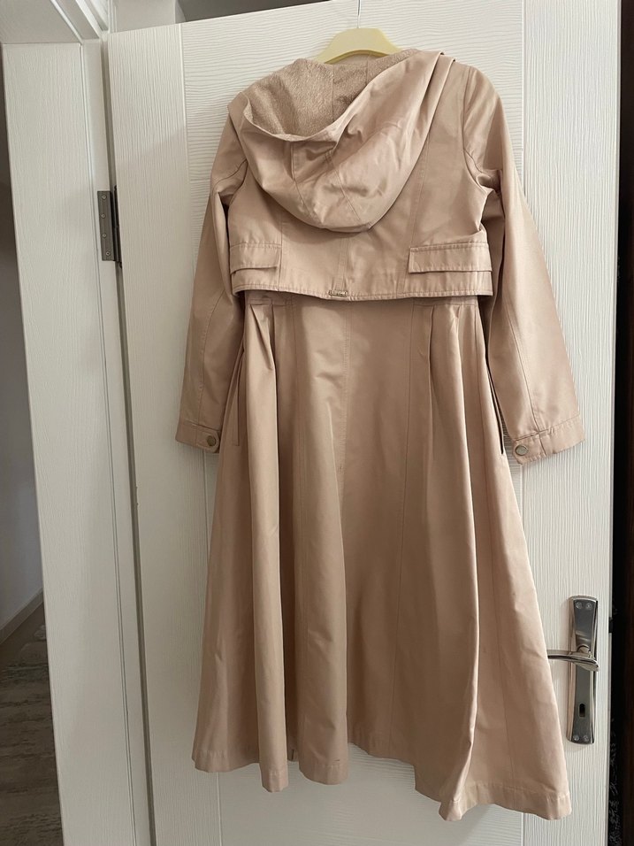 Bej Uzun Kadın Trençkot Düğmeli Cepli - Görsel 5