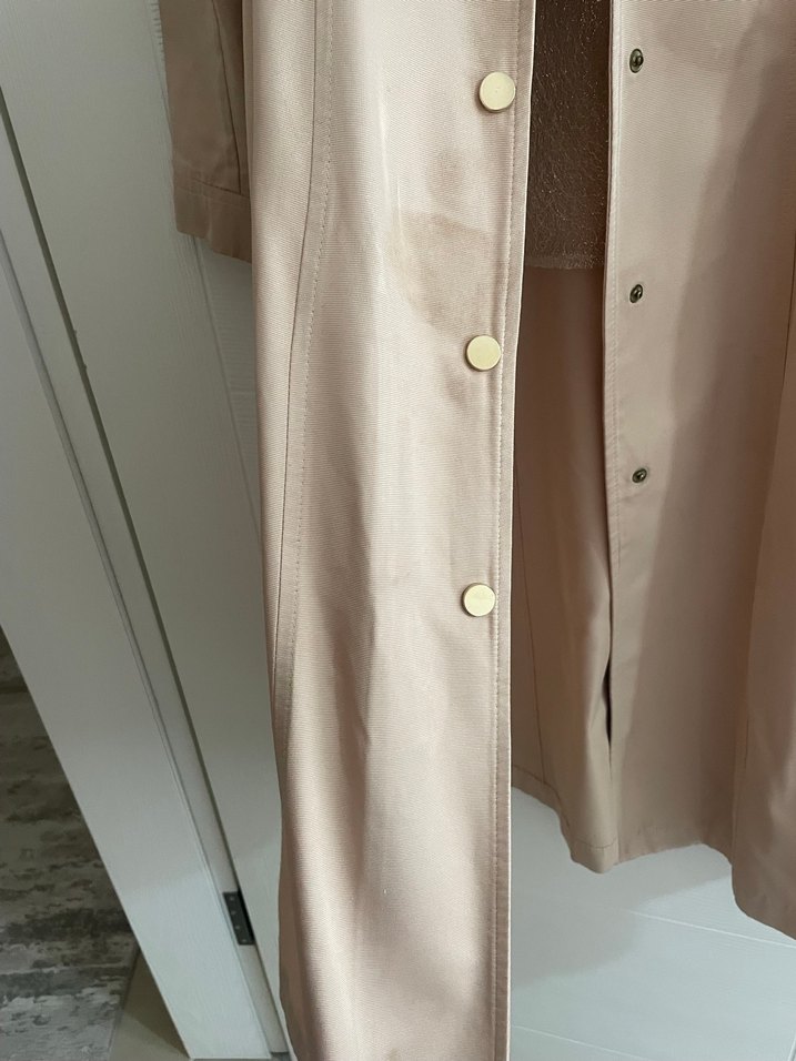 Bej Uzun Kadın Trençkot Düğmeli Cepli - Görsel 4