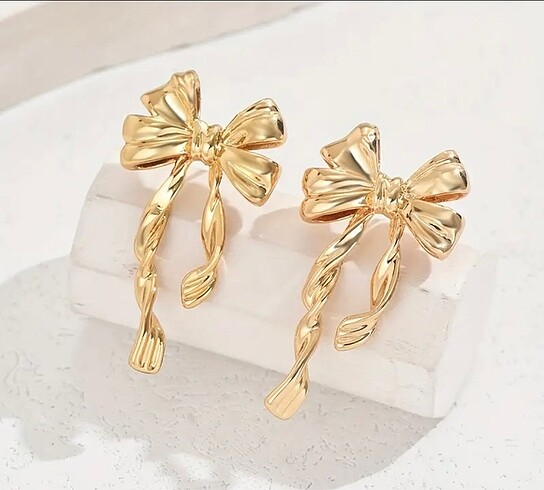 Accessorize Gold fiyonk kurdele küpe y2k Kore fairycore