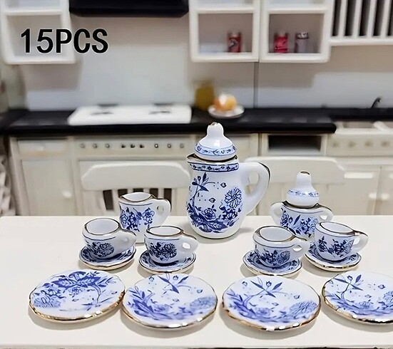 Minyatür blue blanc porselen çay seti