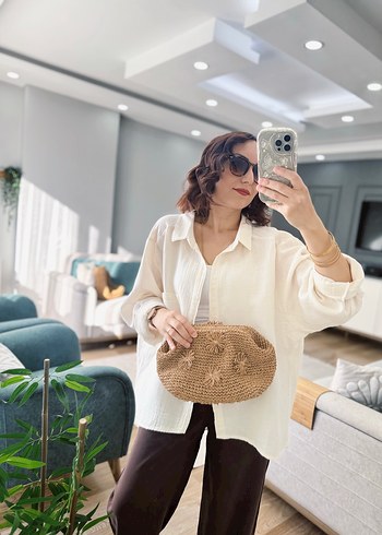 Kadın Camel Renk Pamuk Clutch Çanta