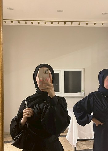 Saten Siyah Uzun Kadın Elbise - Görsel 2