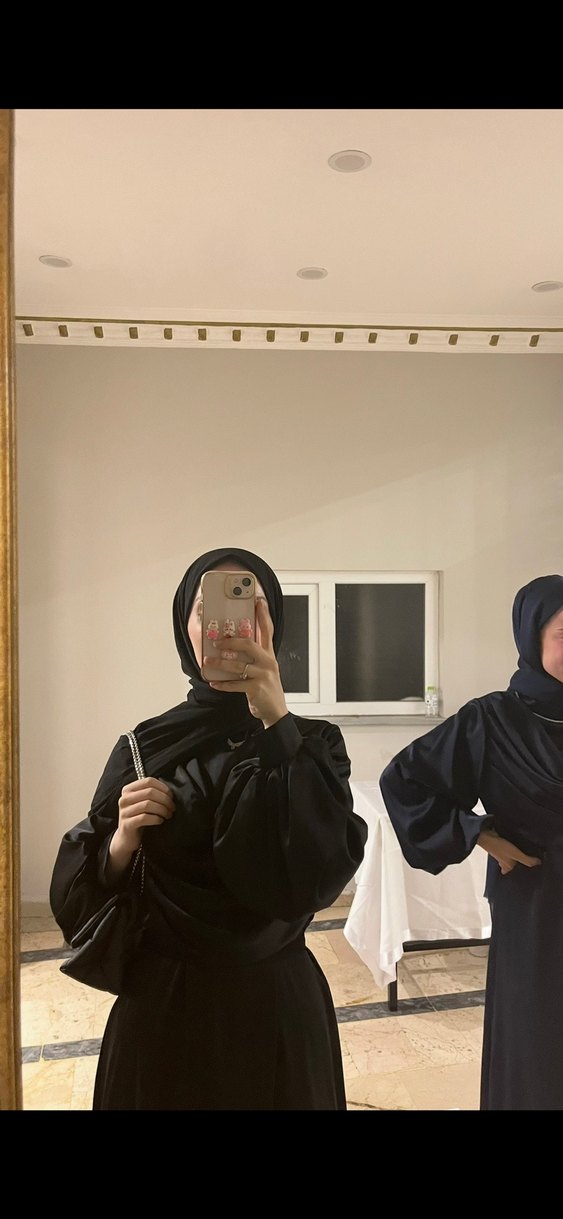 Saten Siyah Uzun Kadın Elbise - Görsel 2