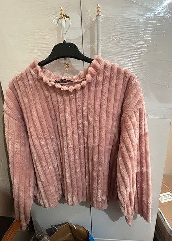 Pembe Kadın Peluş Uzun Kollu Kazak - Görsel 2