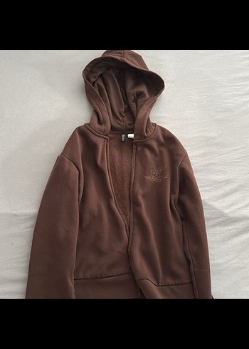 Kahverengi Kapüşonlu Fermuarlı Sweatshirt - Görsel 2