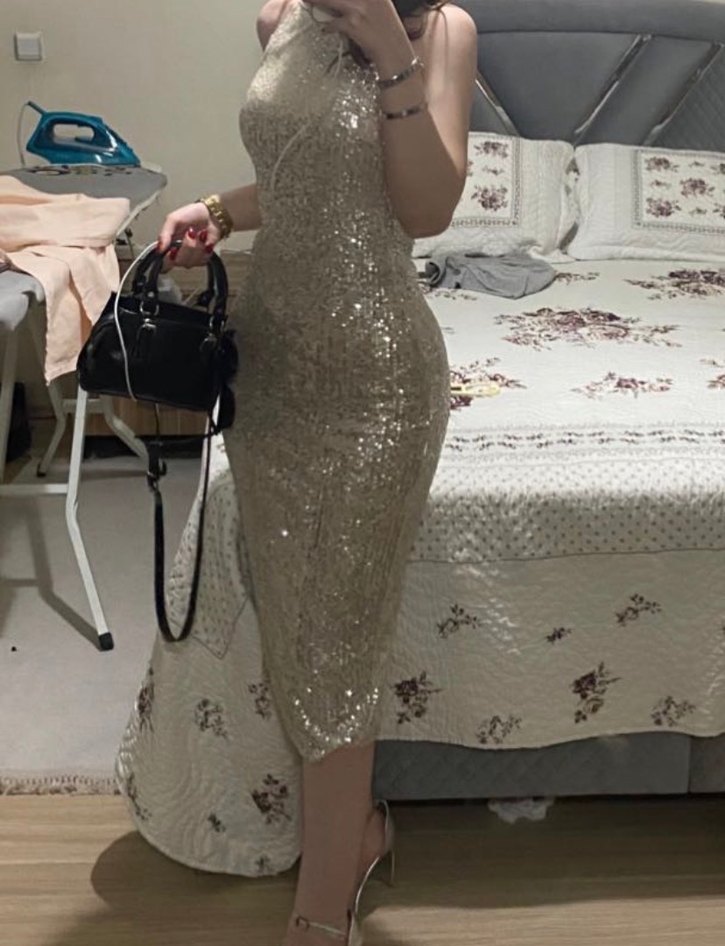 Parlak Altın midi Elbise - Görsel 2