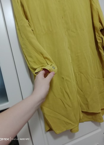 xl Beden sarı Renk Sarı Uzun Kollu Keten Kadın Gömlek