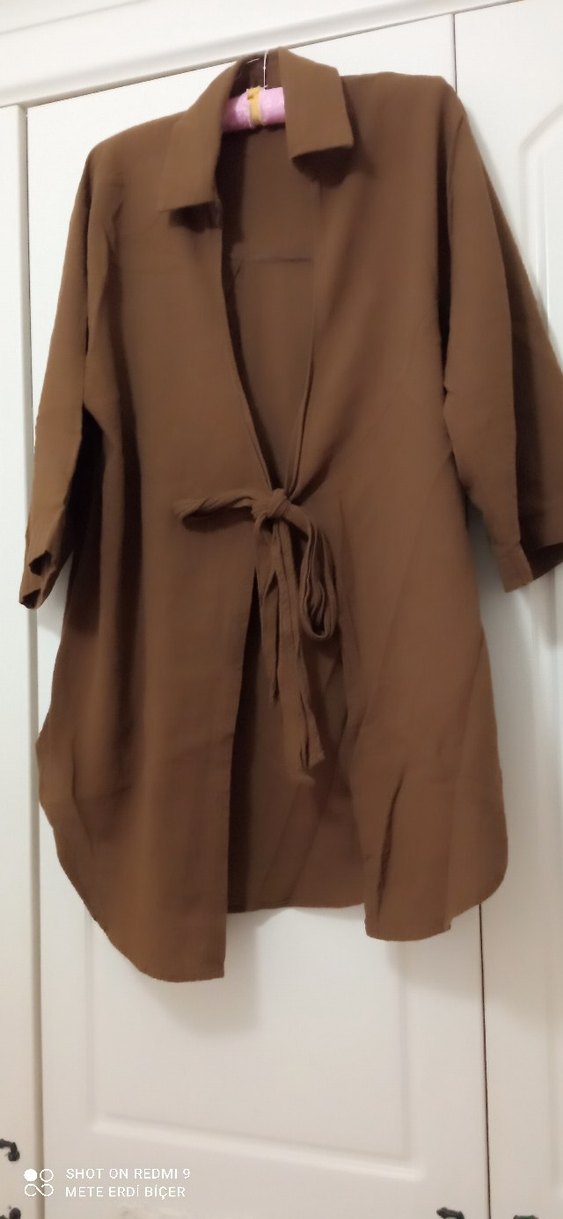 Kemerli Bej Midi Kadın tunik - Görsel 2