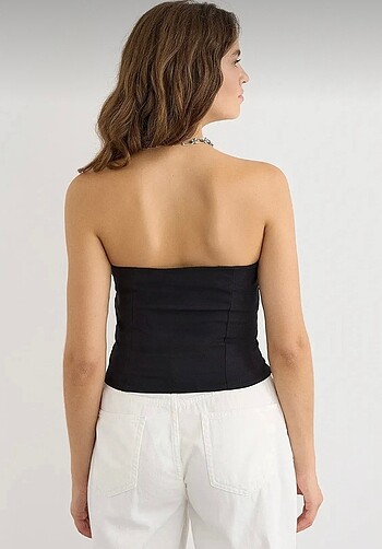 m Beden siyah Renk İki katlı korseli crop top