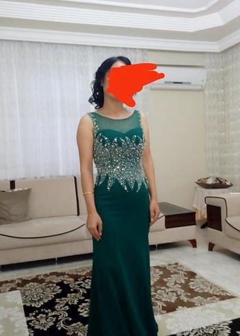 Yeşil Payetli Uzun Abiye Elbise