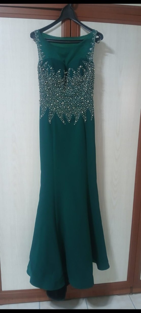 Yeşil Payetli Uzun Abiye Elbise - Görsel 2