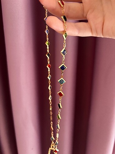 Beden Renkli taşlı gold kolye seti