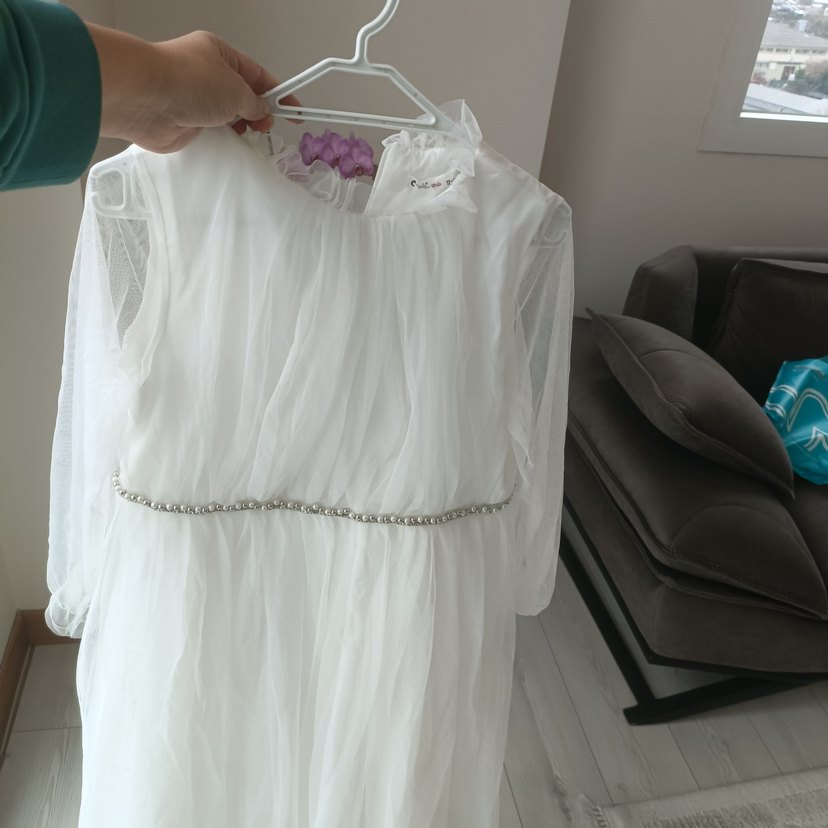 Uzun Beyaz Bohem Gelinlik kiz cocuk abiye 12 13 yas - Görsel 2