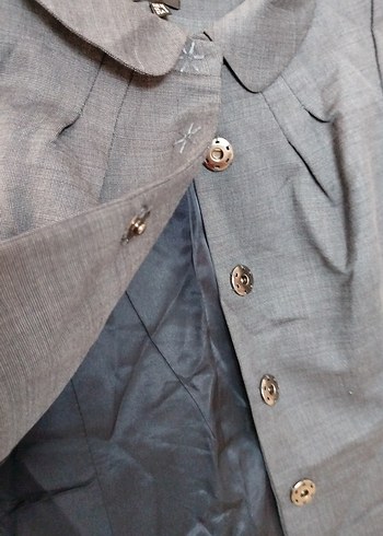 Gri Nakışlı Kadın Keten Blazer - Görsel 7