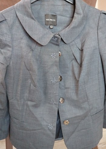 Gri Nakışlı Kadın Keten Blazer - Görsel 2