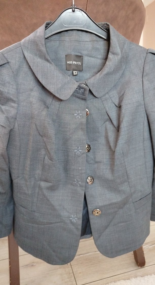 Gri Nakışlı Kadın Keten Blazer - Görsel 2