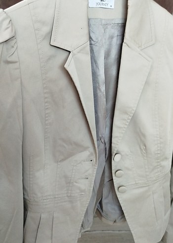 Düğmeli Bej Keten Kadın Blazer Ceket - Görsel 2