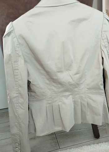 Düğmeli Bej Keten Kadın Blazer Ceket - Görsel 10