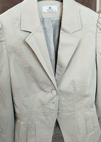 Düğmeli Bej Keten Kadın Blazer Ceket - Görsel 12