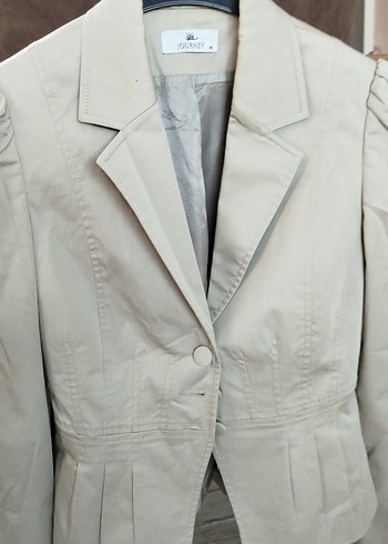Düğmeli Bej Keten Kadın Blazer Ceket - Görsel 13