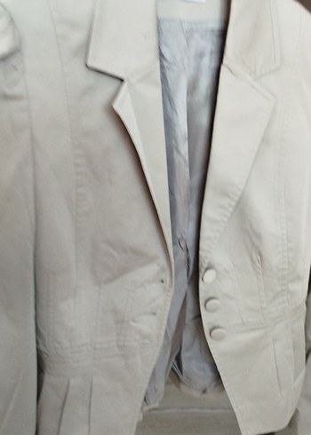 Düğmeli Bej Keten Kadın Blazer Ceket - Görsel 3