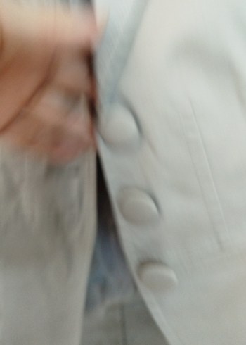 Düğmeli Bej Keten Kadın Blazer Ceket - Görsel 5