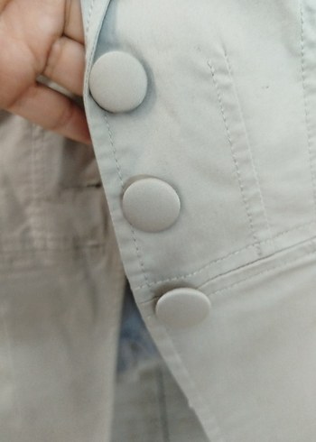 Düğmeli Bej Keten Kadın Blazer Ceket - Görsel 4