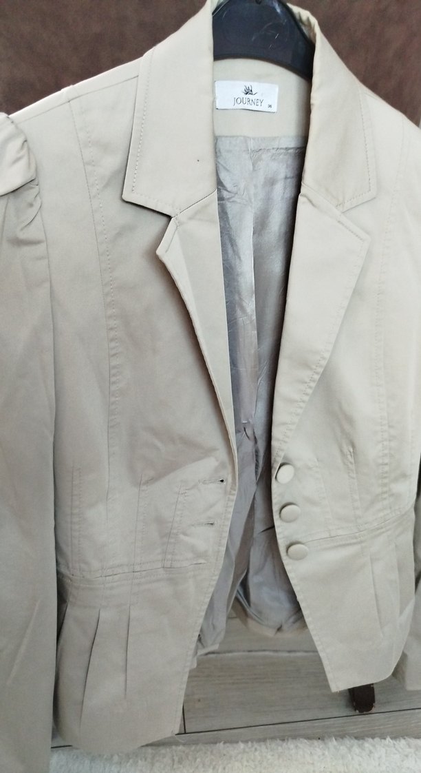 Düğmeli Bej Keten Kadın Blazer Ceket - Görsel 2