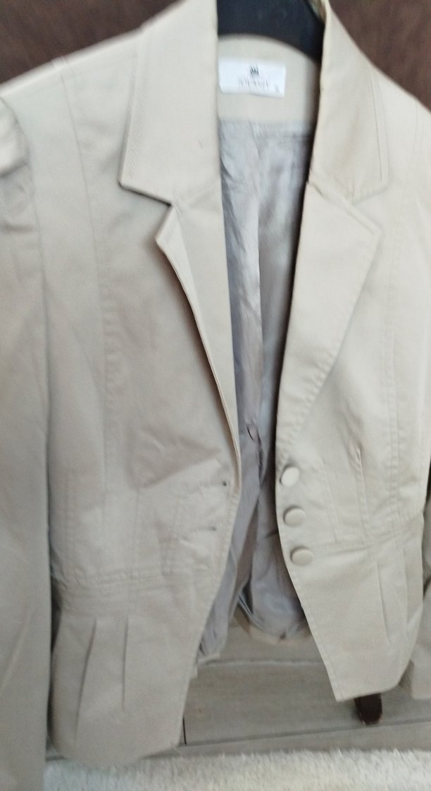 Düğmeli Bej Keten Kadın Blazer Ceket - Görsel 3