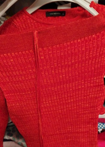 Kırmızı Uzun Kollu Triko Elbise - Görsel 4