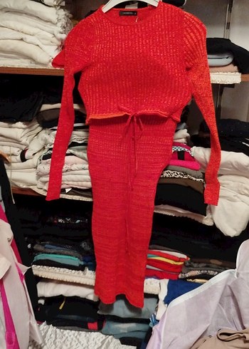 Kırmızı Uzun Kollu Triko Elbise - Görsel 2