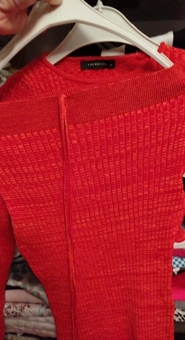 Kırmızı Uzun Kollu Triko Elbise - Görsel 4