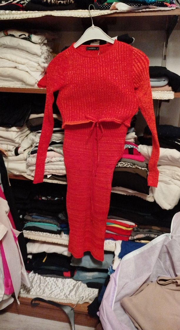 Kırmızı Uzun Kollu Triko Elbise - Görsel 2