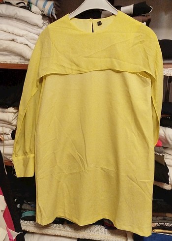 Sarı Kadın Midi Tunik Drapeli36, 38,40 olur - Görsel 2