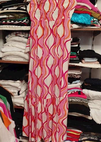 Renkli Bağlama Desenli Uzun Bohem Elbise - Görsel 2