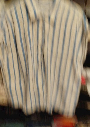 Mavi Çizgili Kısa Kollu Keten Gömlek - Görsel 3