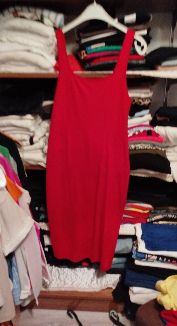 Kırmızı Uzun V Yaka Drapeli Elbise - Görsel 2